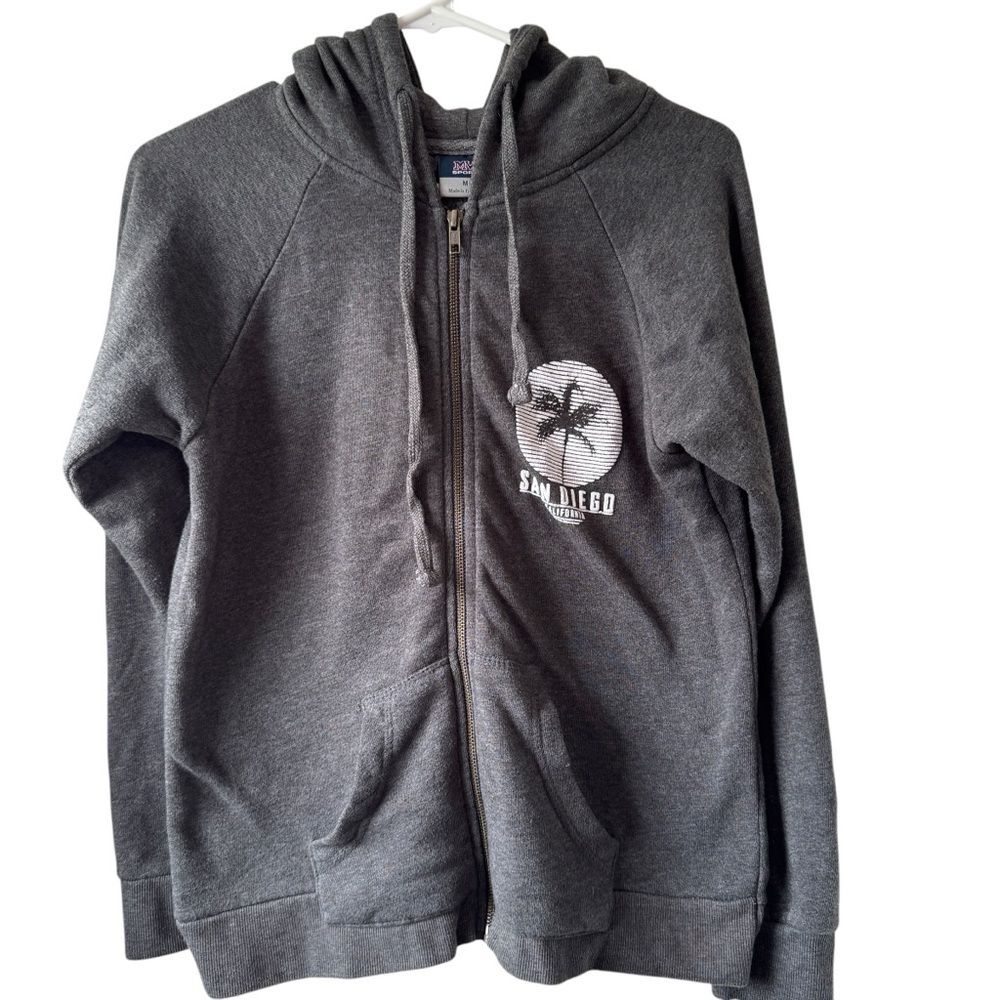Women's Medium San Diego Print Full Zipper Hoodie Sweater Gray Front Pockets